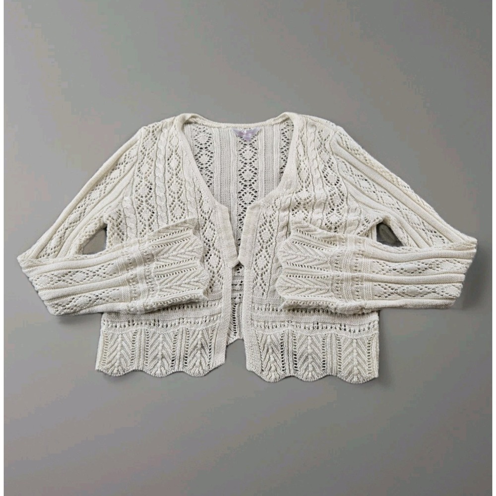 No‎ Boundaries Junior's Open Front Short Cardigan Crochet Knit Sweater  L 11-13